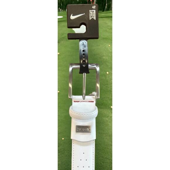 Nike Tiger Woods Mesh G-Flex White PGA Golf Tour Leather Belt Mens Size 42 NEW - Picture 11 of 12